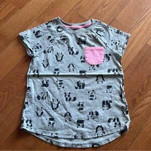 Girls Kids Cat & Jack Panda Gray Short Sleeve Tee T Shirt Size M Medium 7/8